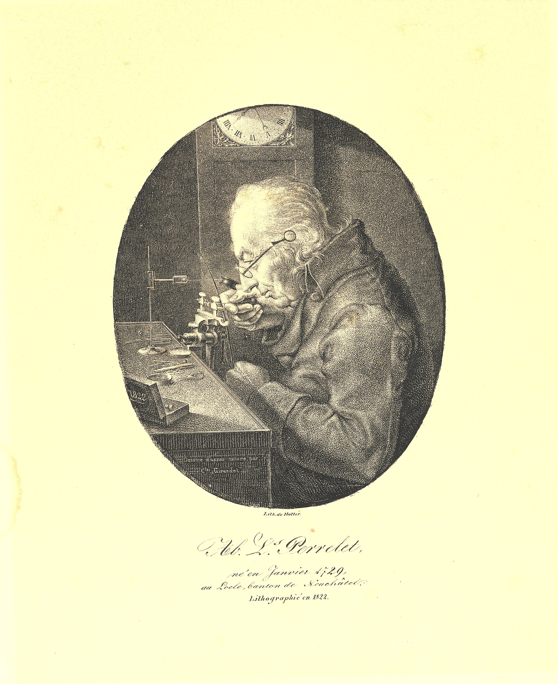 Lithograph portrait of Abraham-Louis Perrelet