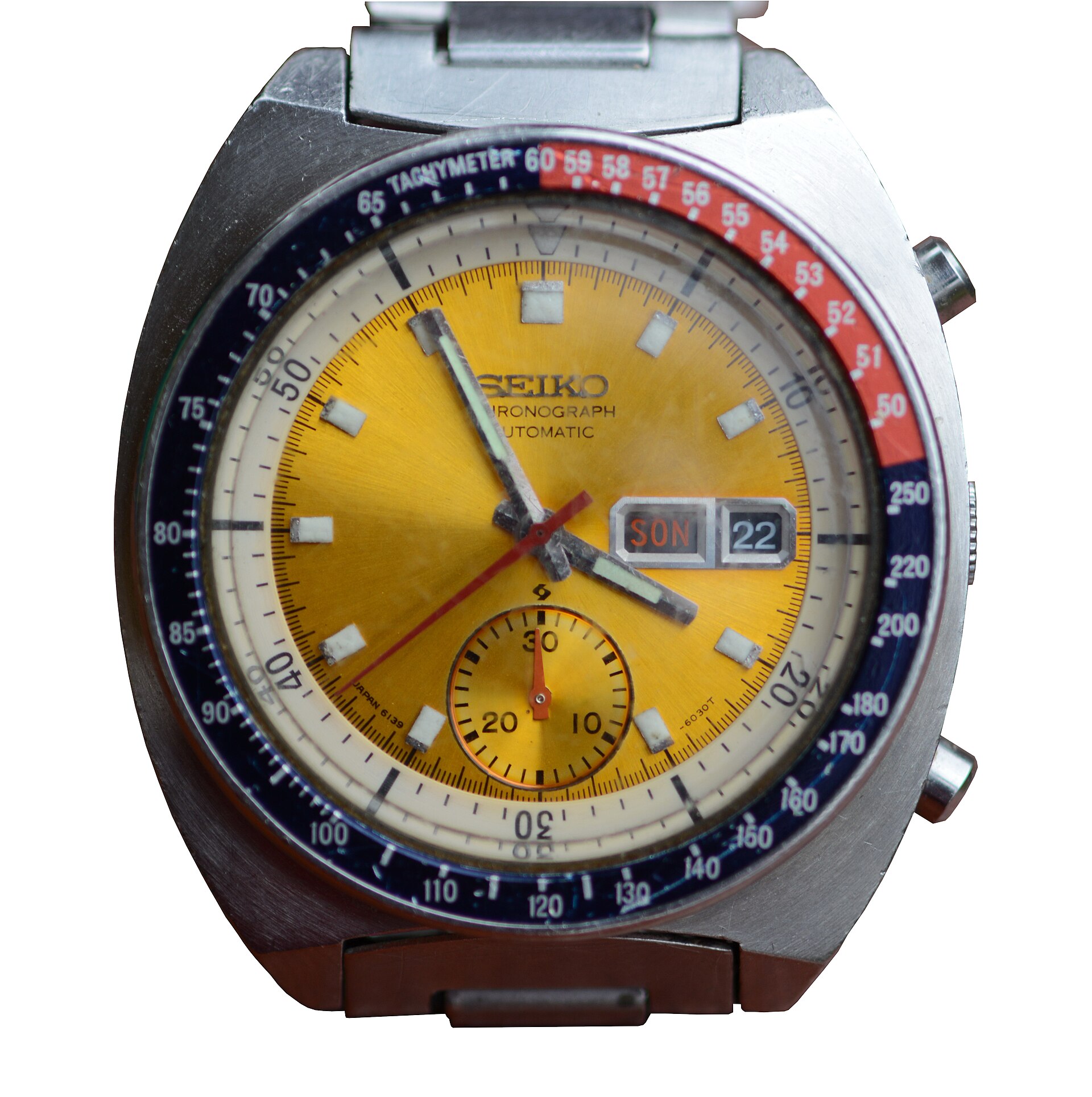 Seiko 6139 automatic chronograph with yellow dial