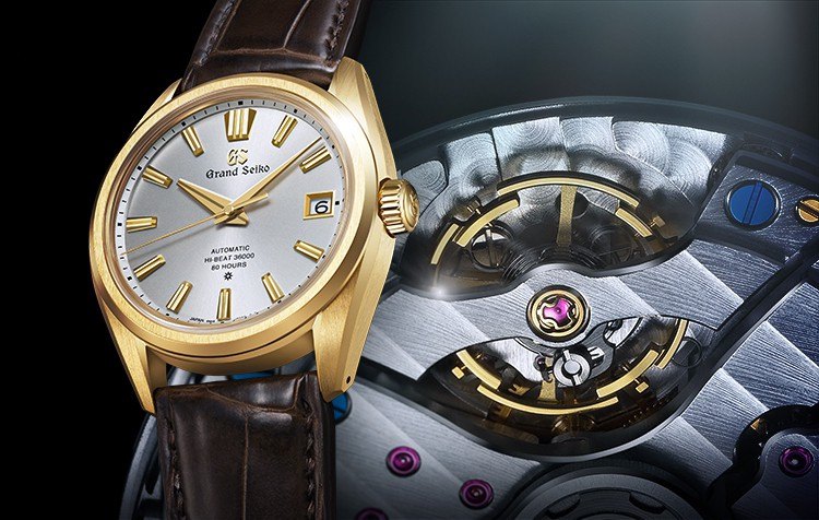 A Grand Seiko watch beside its Caliber 9SA5 movement