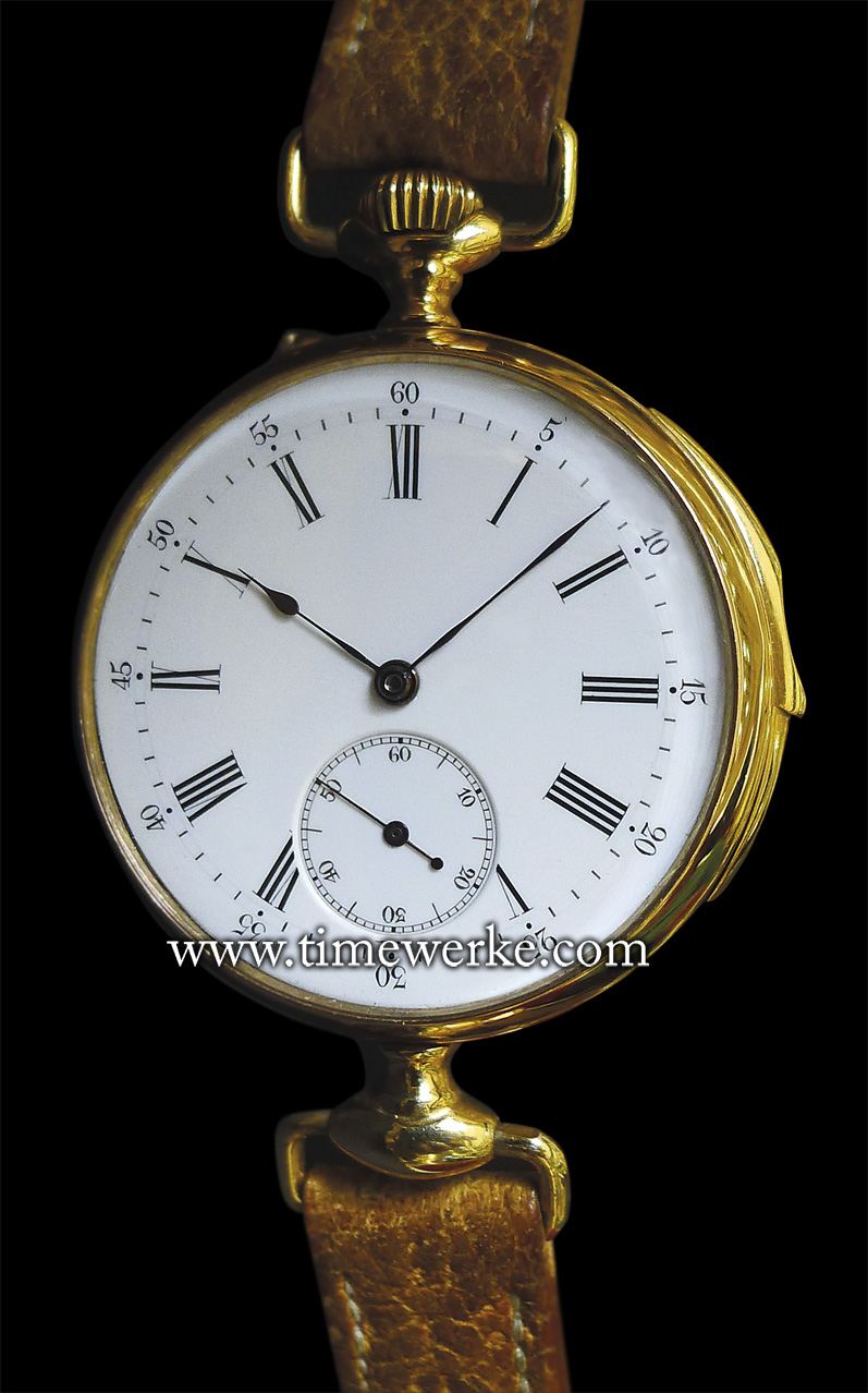 The 1892 minute repeater wristwatch in red gold with a white enamel dial and leather strap